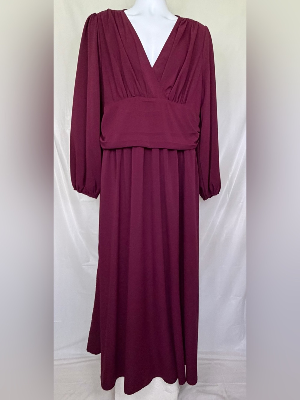 Burgundy Plus Size Empire Waist Maxi Dress Boho Long Sleeve 3XL